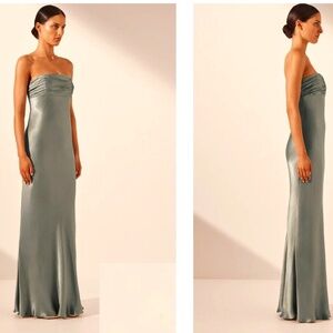SHONA JOY La Lune Strapless Ruched Bodice Maxi Dress - Sage